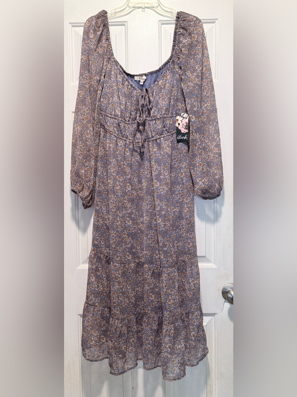 Blush Lavender Floral Tie-Front Midi Dress